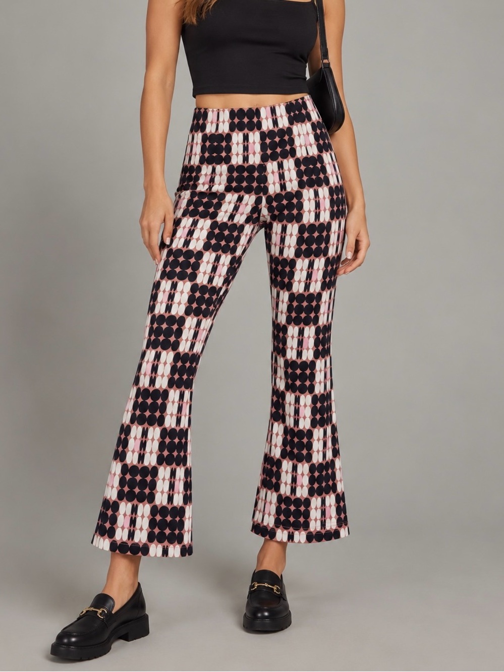Maeve Black and Pink Geometric Flare Pants